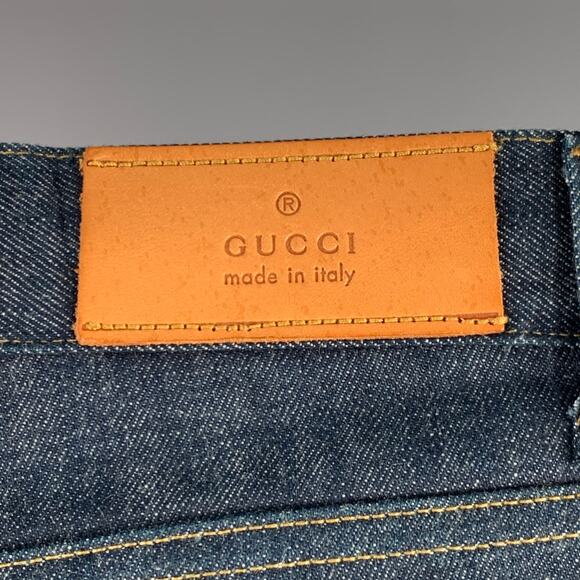 GUCCI Size 28 Blue Contrast Stitch Cotton Straight Button Fly Jeans - Picture 3 of 5